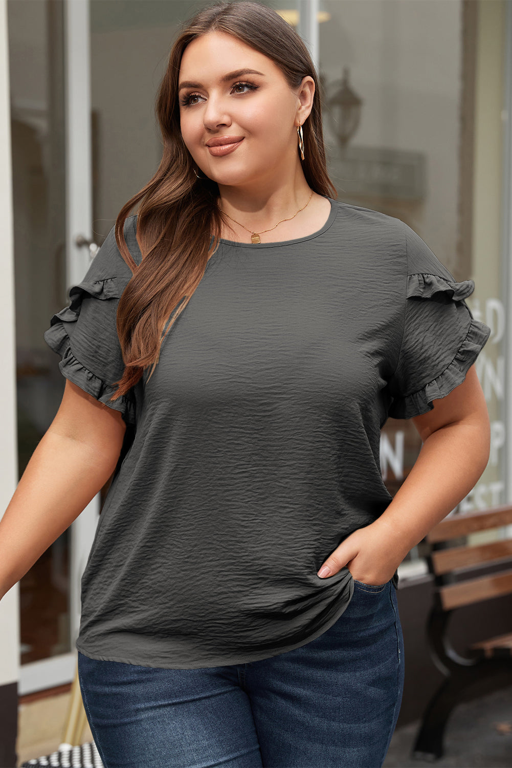 Plus Size Ruffled Short Sleeve Top