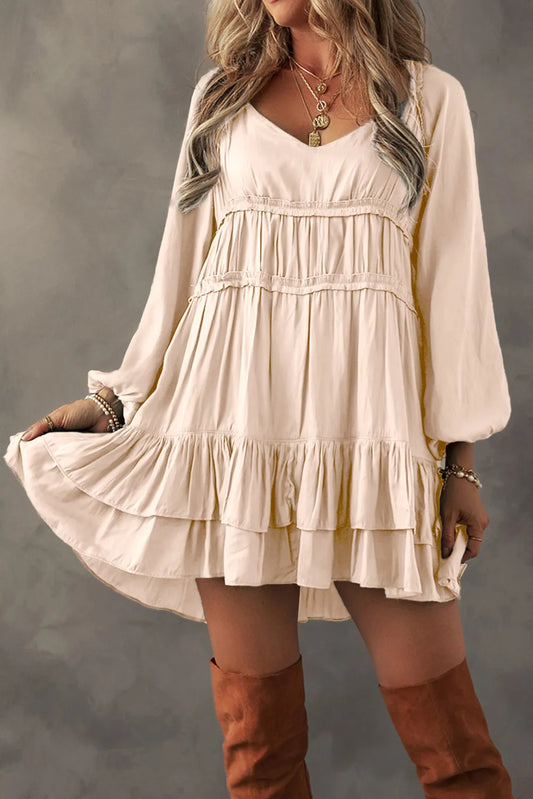 Frill Ruffled Long Sleeve Mini Dress