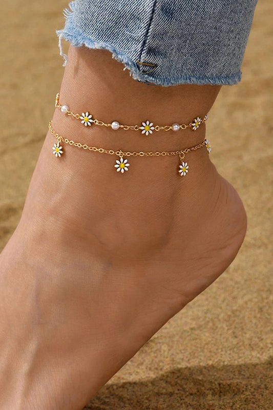 Gold Daisy & Pearl Anklet