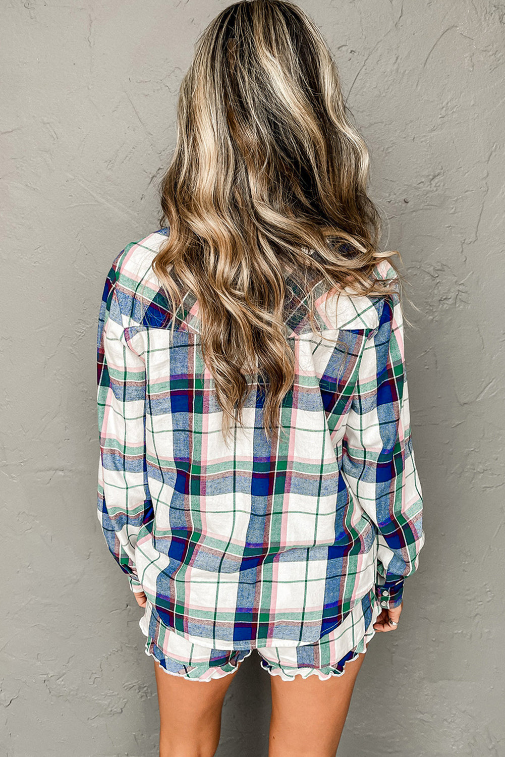 Blue Plaid Shirt & Shorts Lounge Set