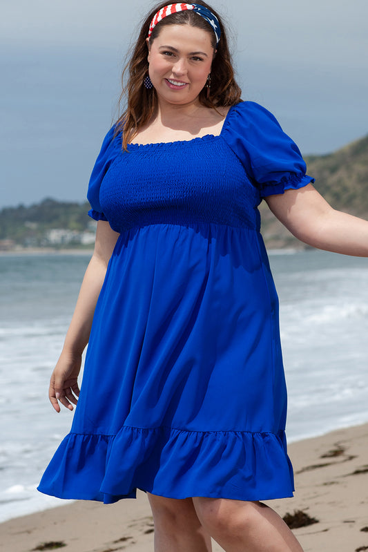 Plus Size Shirred Ruffled Mini Dress