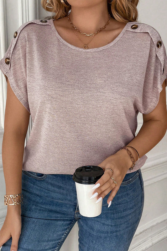 Plus Size Button Batwing Sleeve Tee