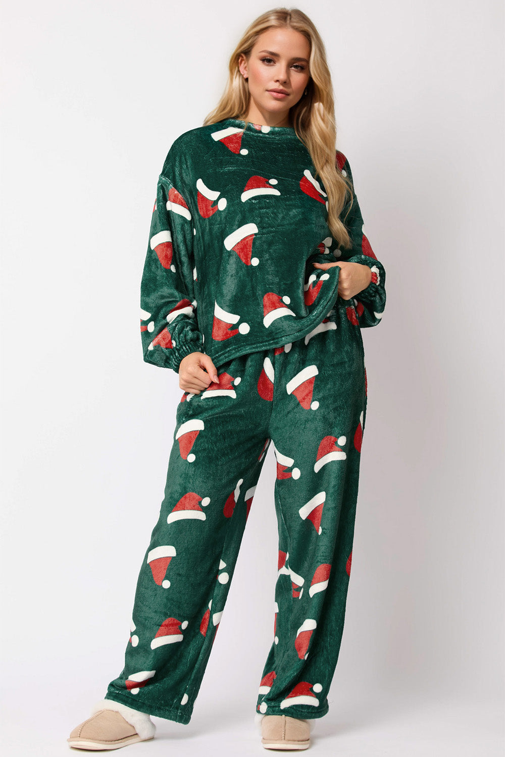 Christmas Hat Top & Pants Pajama Set