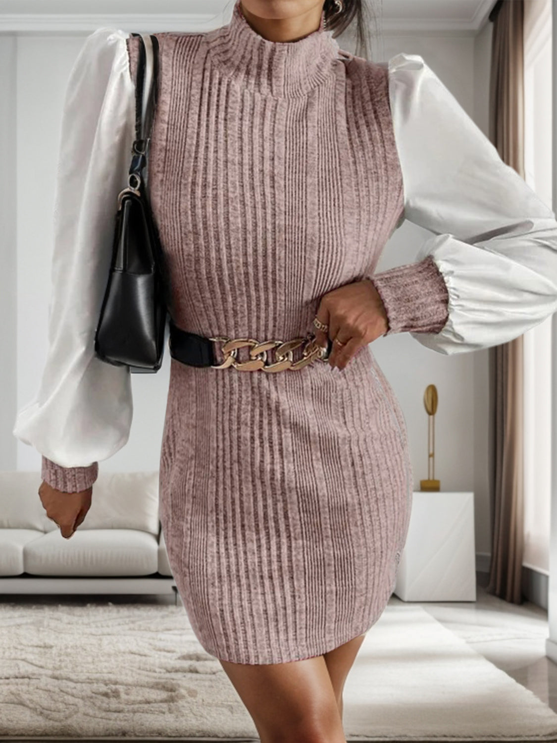 Ribbed Long Sleeve Sweater Dress