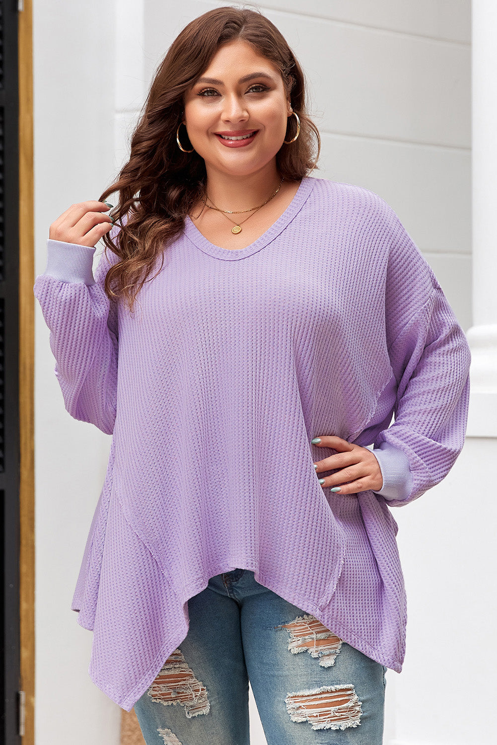 Plus Size Waffle Knit Flowy Top