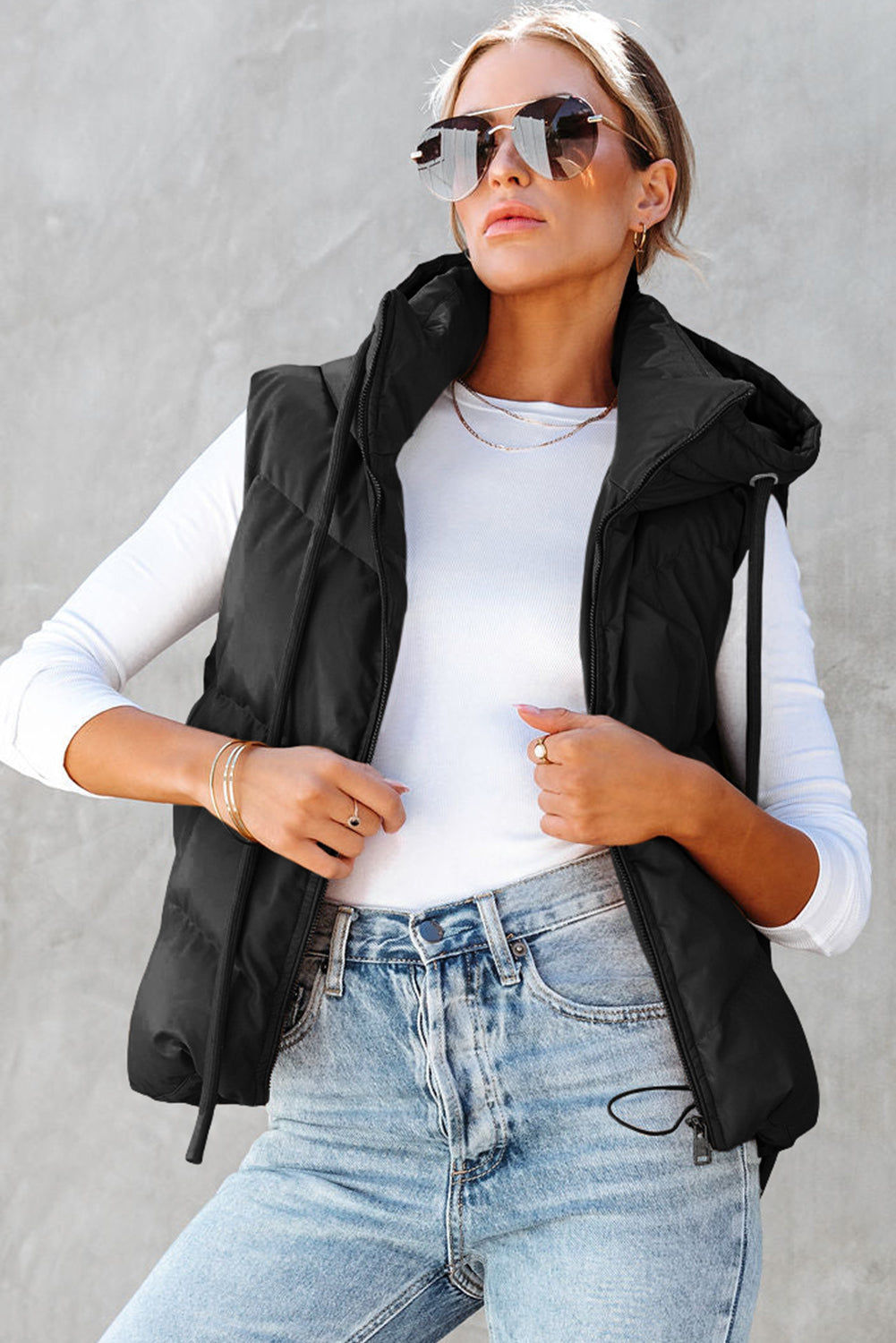 Sleek Quilted Puffer Hooded Vest