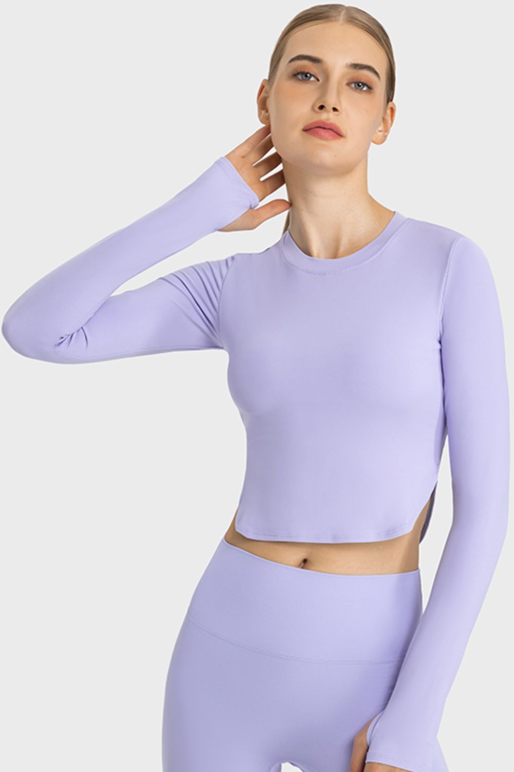 Side Slit Long Sleeve Crop Top