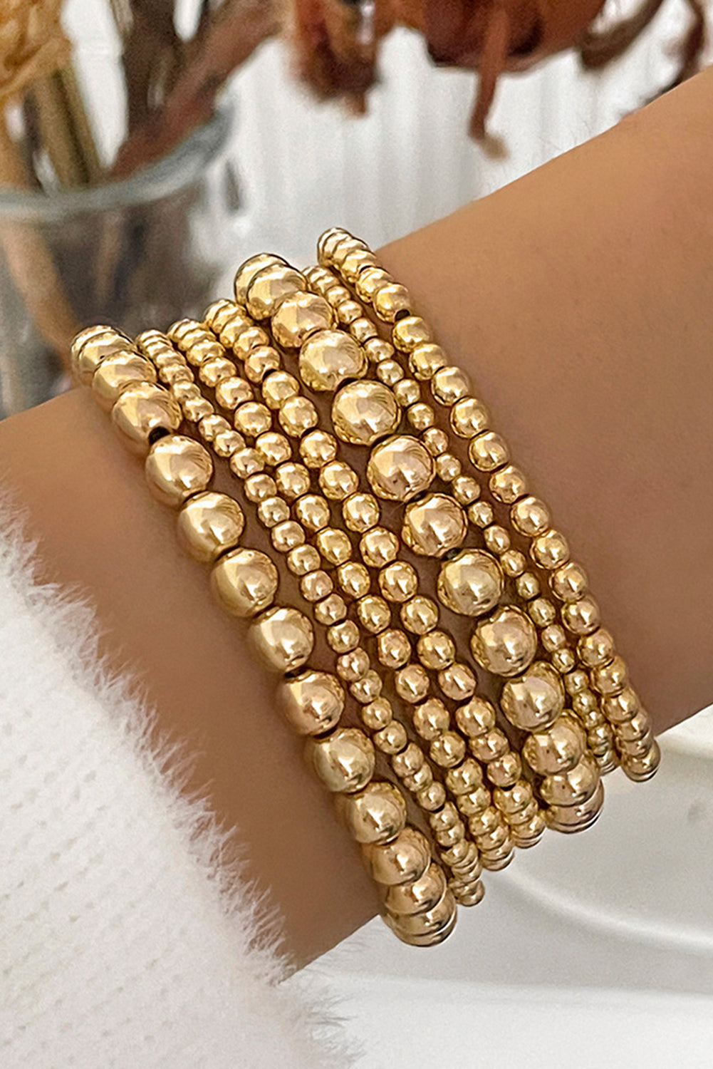 Gold Alloy Beaded Bracelet Stack