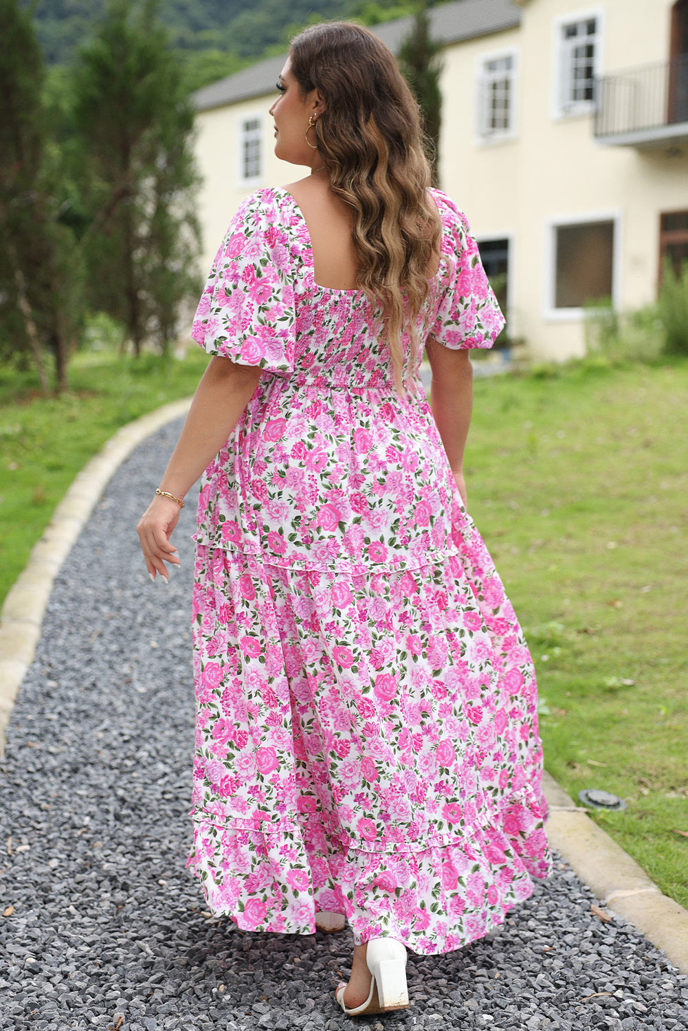 Plus Size Floral Smocked Maxi Dress