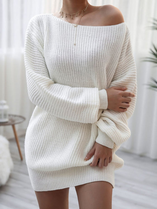 Balloon Boat Neck Sweater Dress