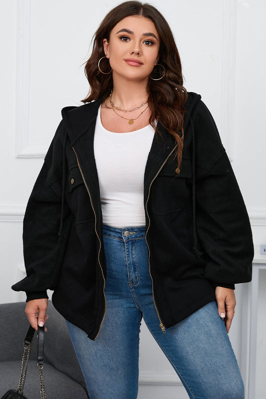 Plus Size Bishop Sleeve Hooded Jacket