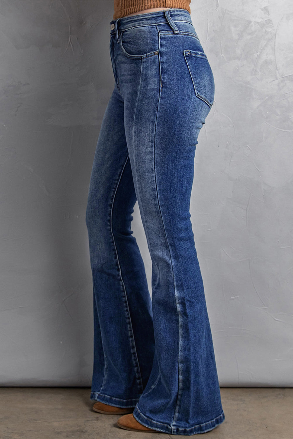 Plus Size Stitching Washed Flare Jeans