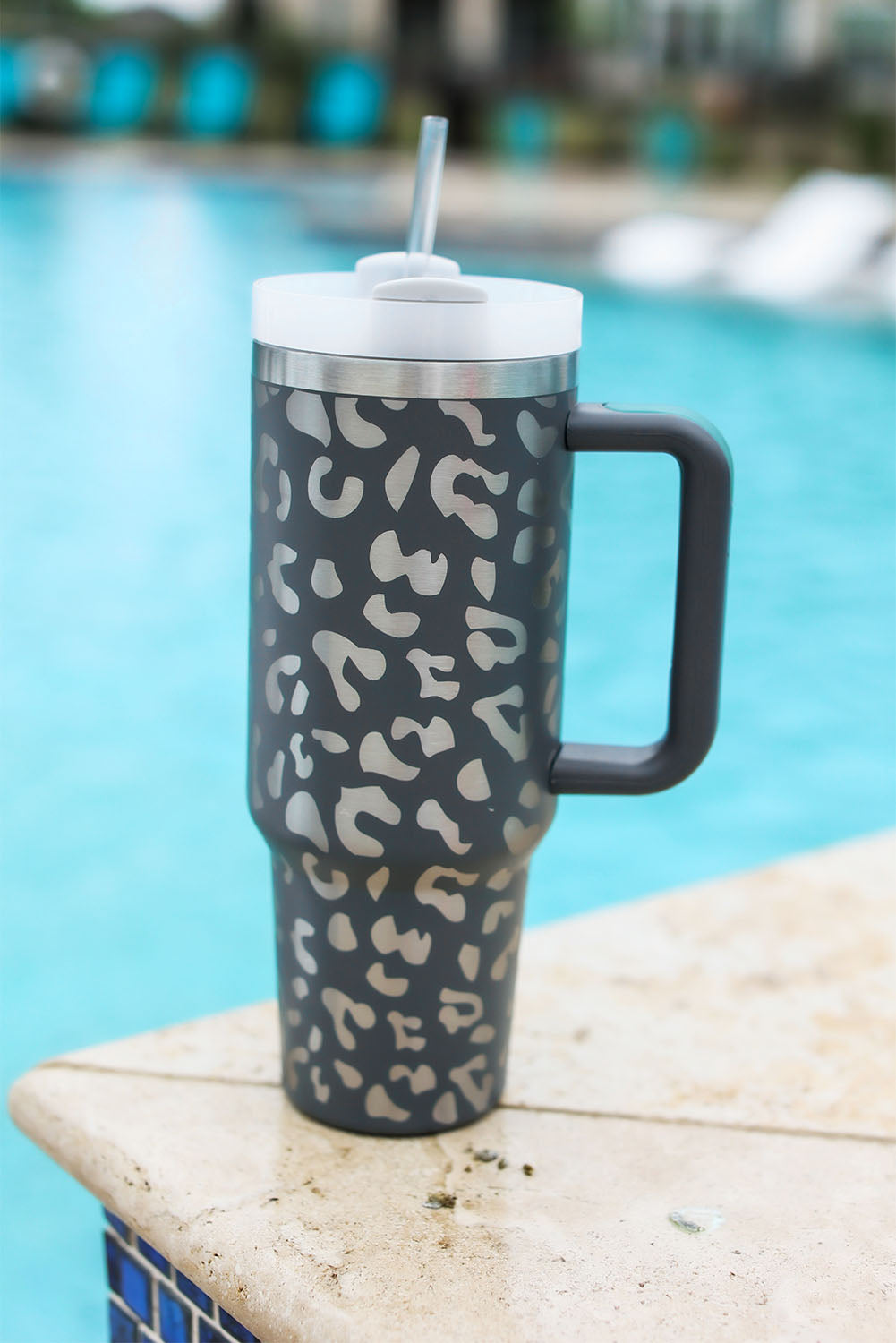 Gray Leopard Print Tumbler 40oz