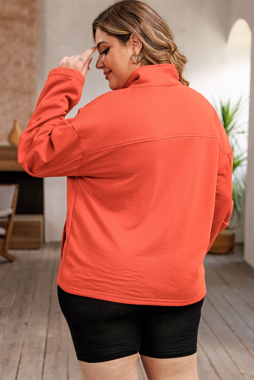 Plus Size Zipper Pocketed Sweatshirt