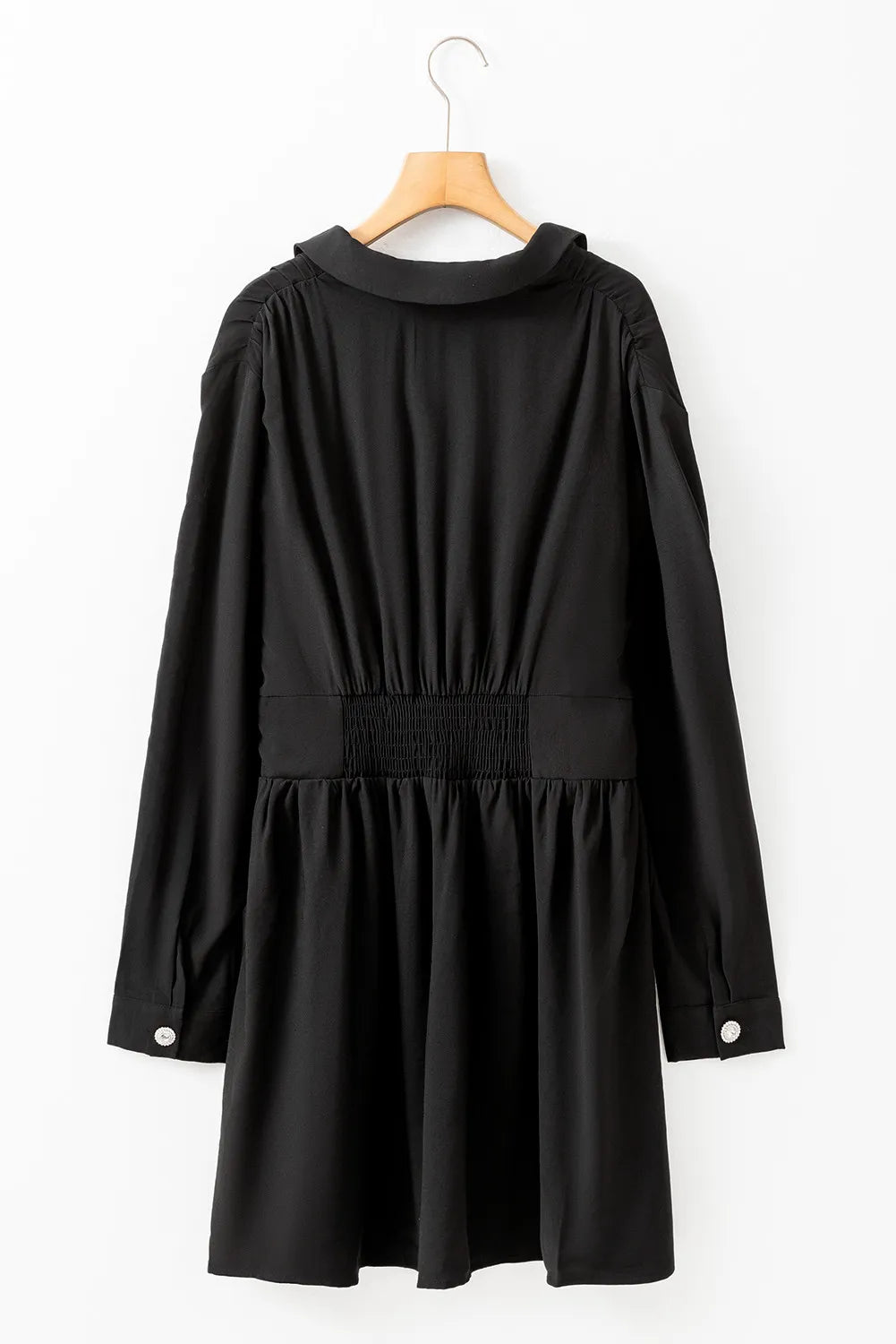 Ruched Button-Up Long Sleeve Dress