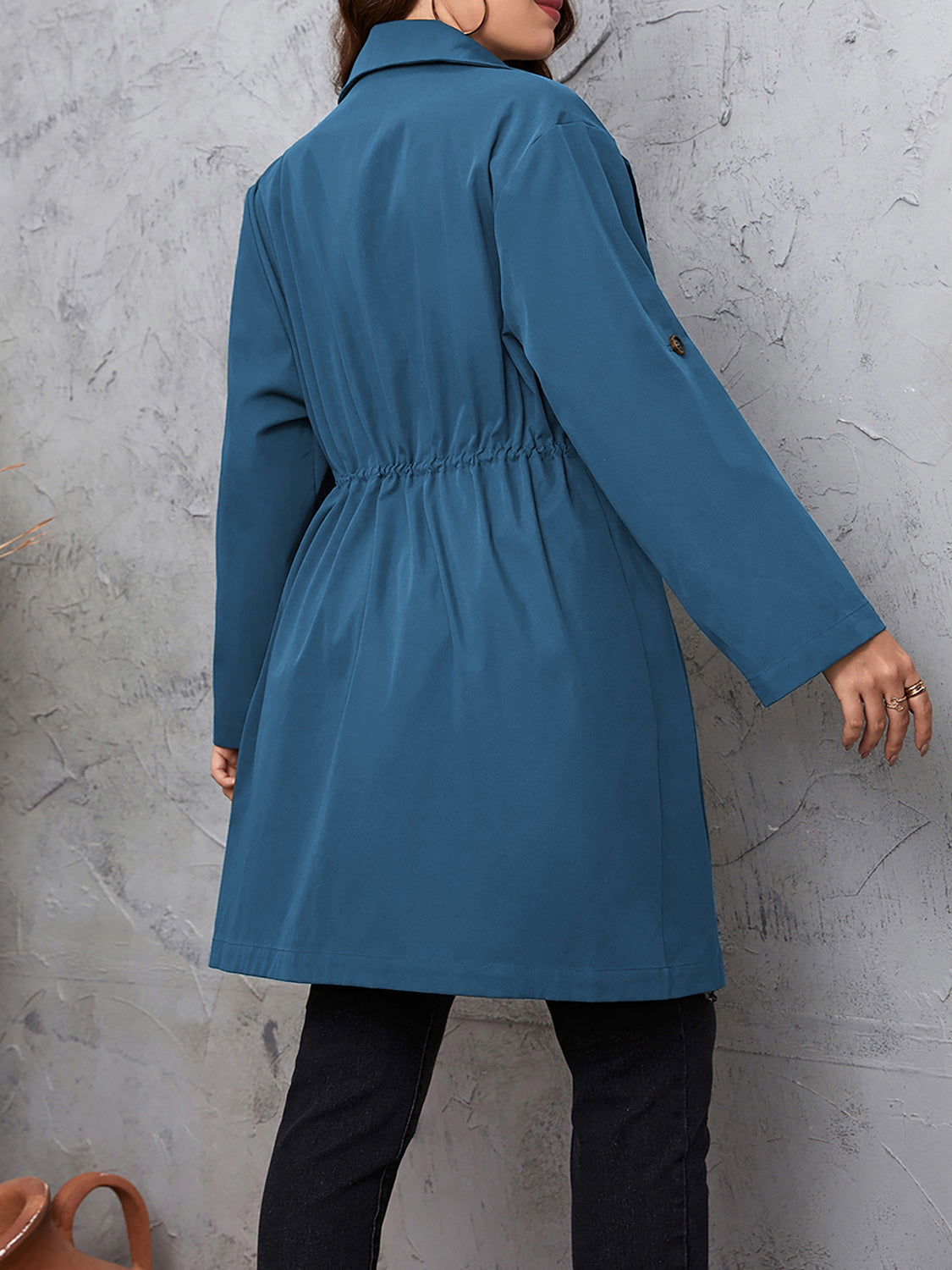 Plus Size Lapel Roll-Tab Trench Coat