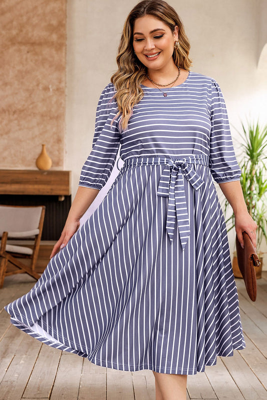 Plus Size Striped Tie Waist Dress