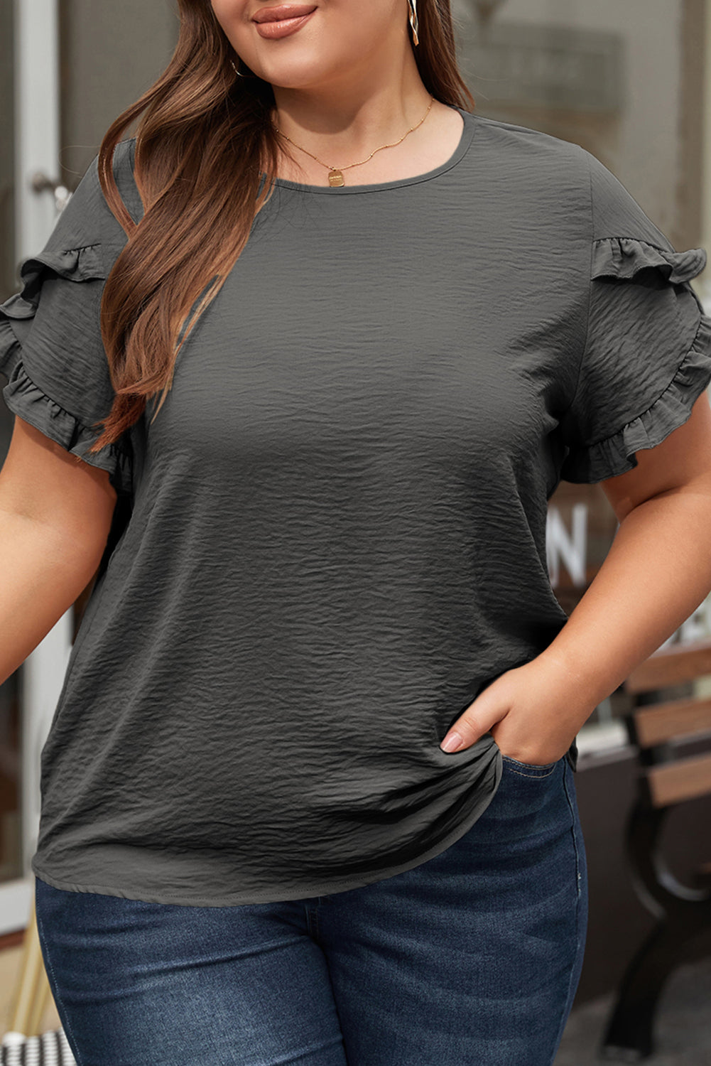 Plus Size Ruffled Short Sleeve Top