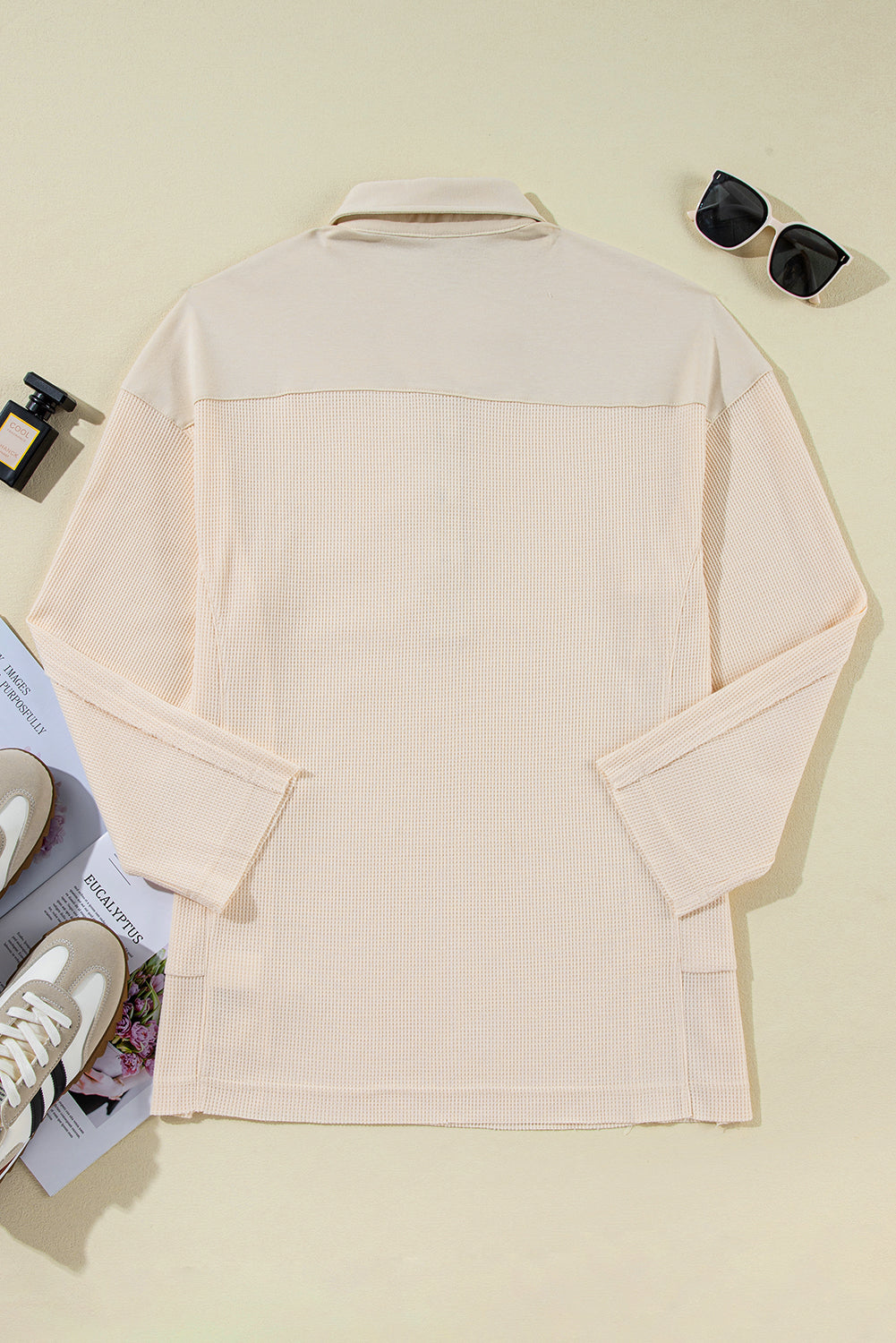 Waffle Long Sleeve Half Button Loose Top