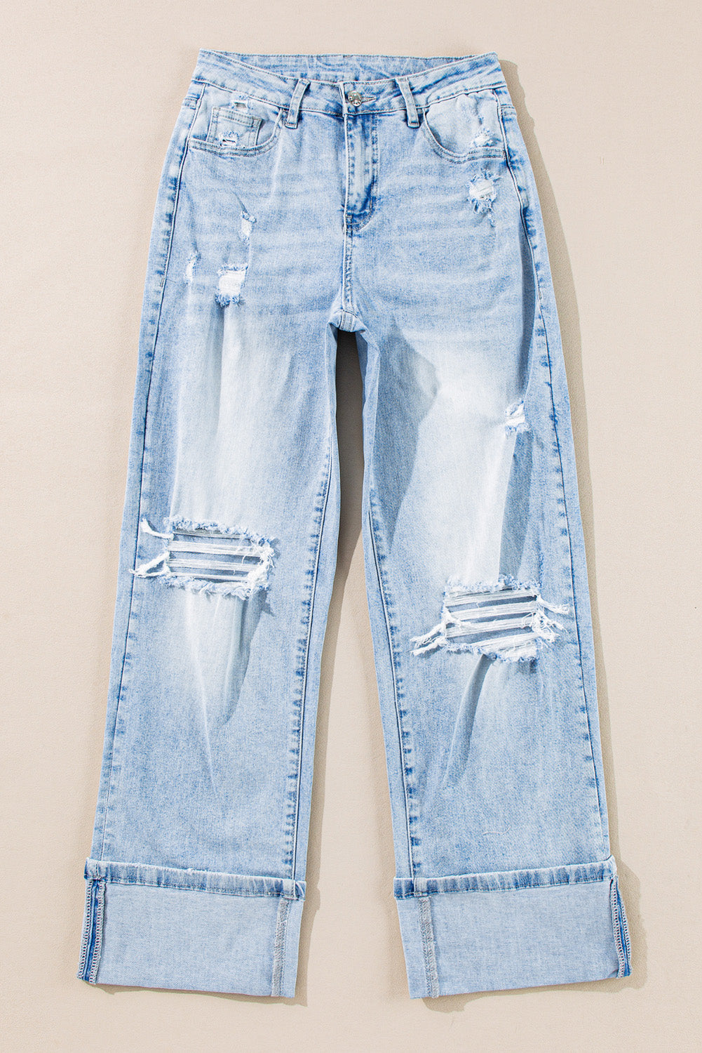 Light Wash Distressed Flare Jeans