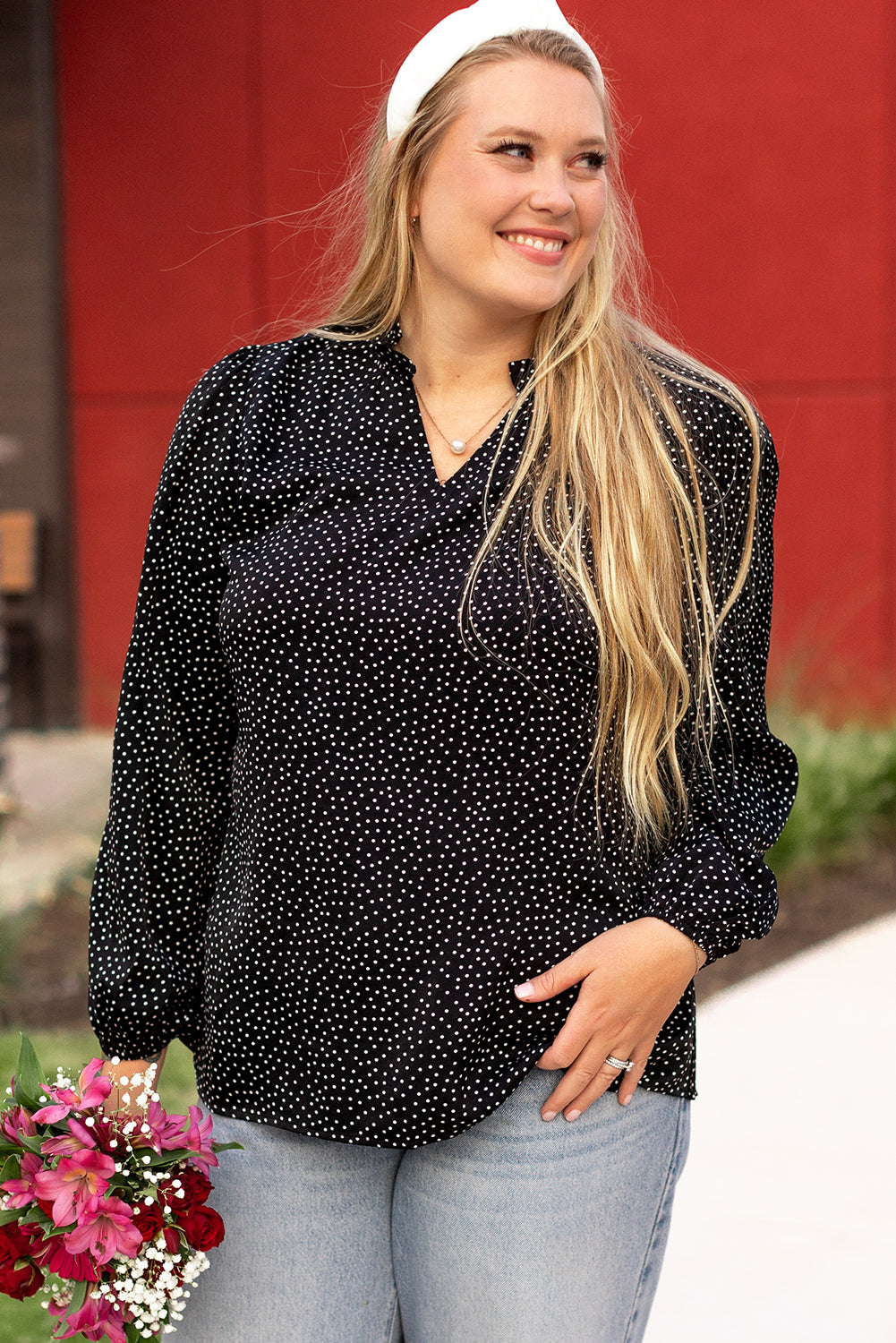 Plus Size Black Leopard Print Notch Blouse