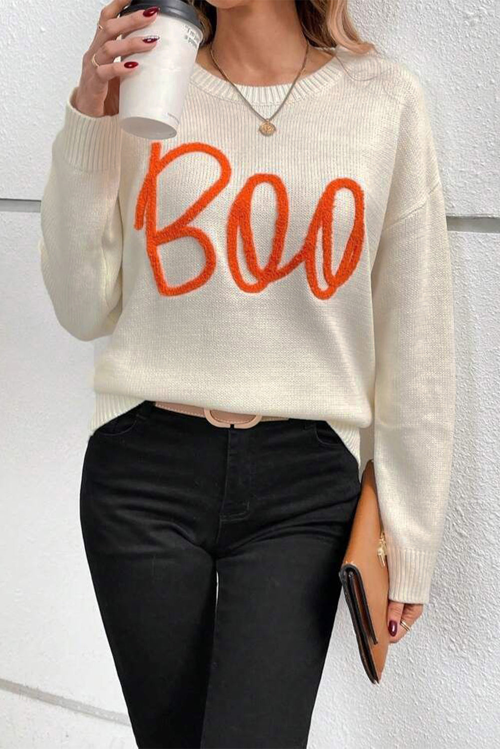 Apricot Boo Knitted Drop Shoulder Sweater