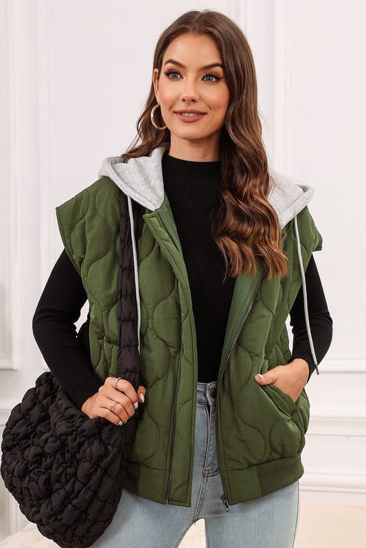 Zip Up Hooded Vest Coat