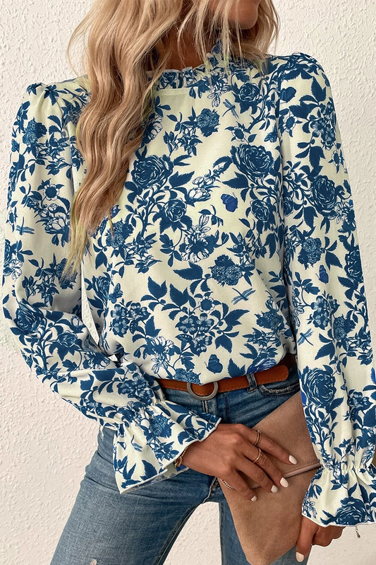 Floral Flounce Sleeve Blouse