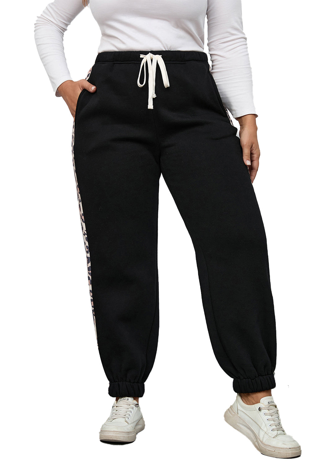 Plus Size Leopard Panel Joggers