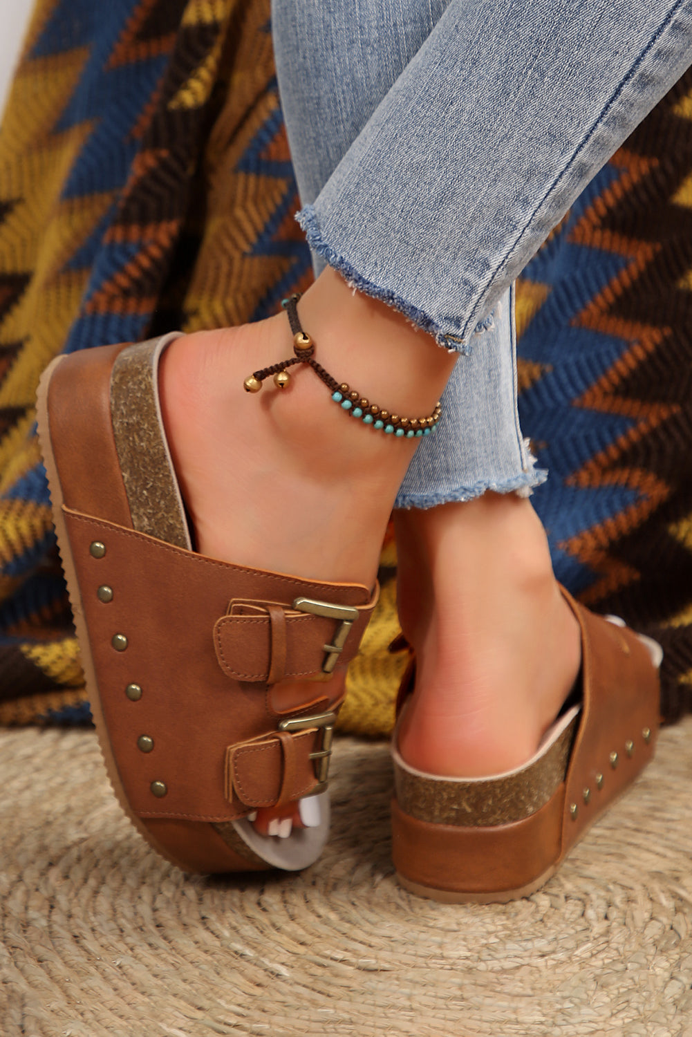 Chestnut Dual Studded Platform Sandals