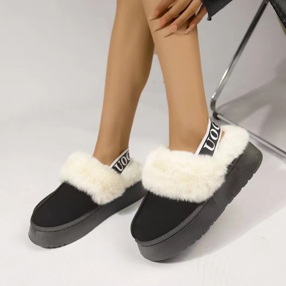 Plush Platform Slippers w/ Strap