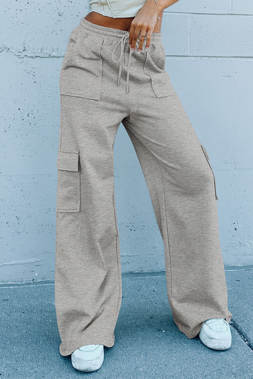 Multi-Pockets High Waist Wide Sweatpants