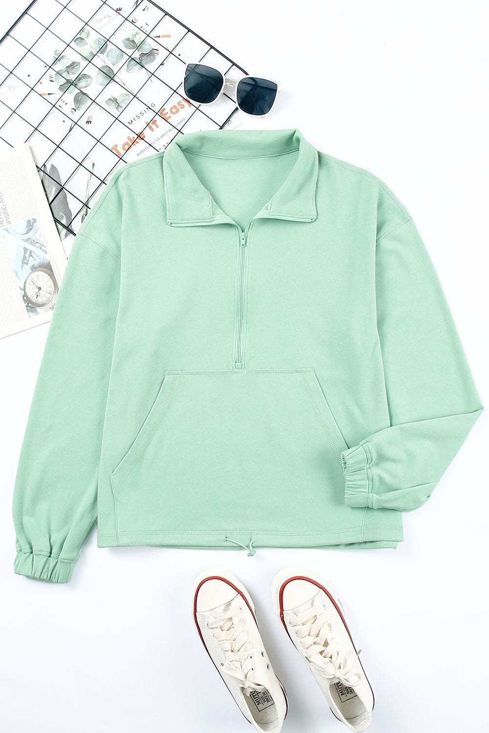 Zip-Up Pocketed Pullover