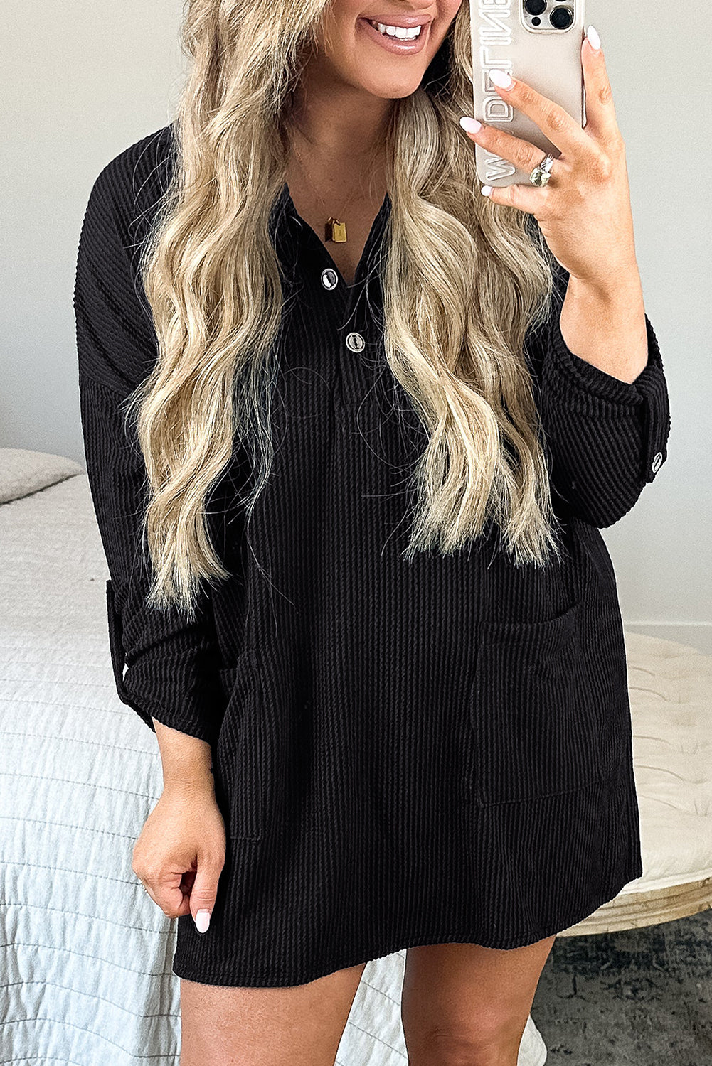 Plus Size Ribbed Knit Mini Dress