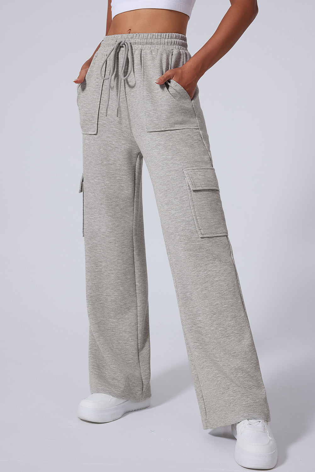 Multi-Pockets High Waist Wide Sweatpants