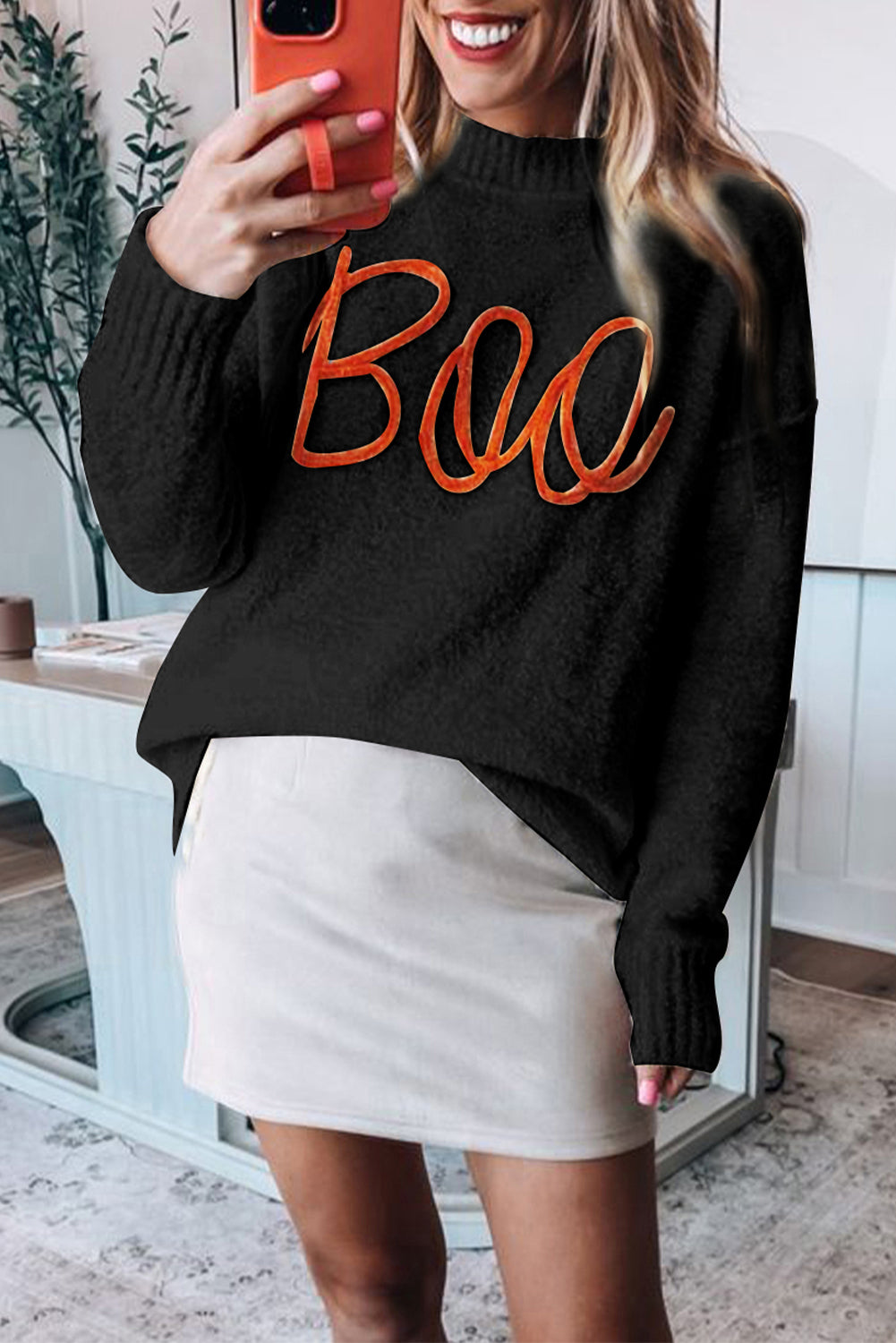 Black Boo Knitted Drop Shoulder Sweater