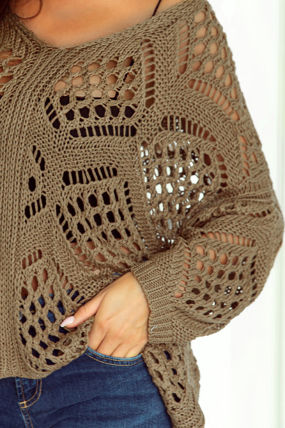 Hollowed Knit Dolman Sleeve Sweater