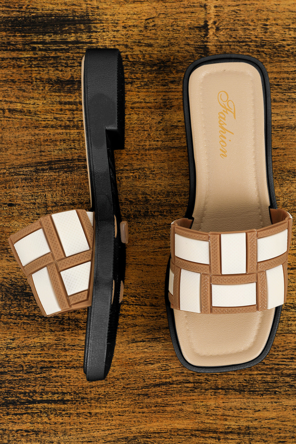 Contrast Leather Flat Sandals