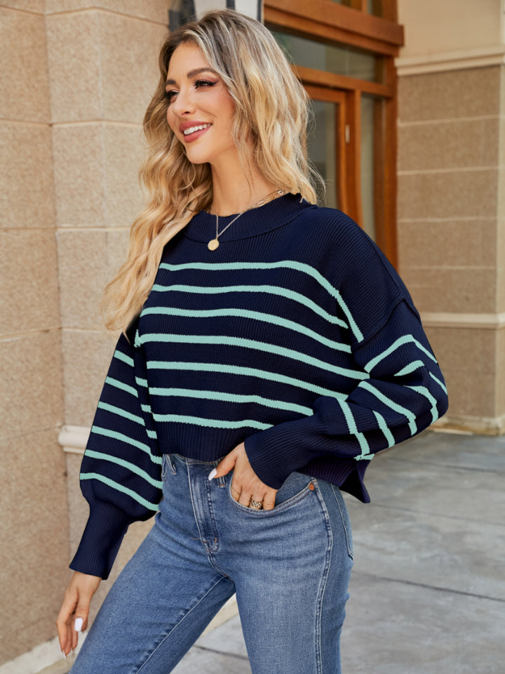 Striped Lantern Sleeve Sweater