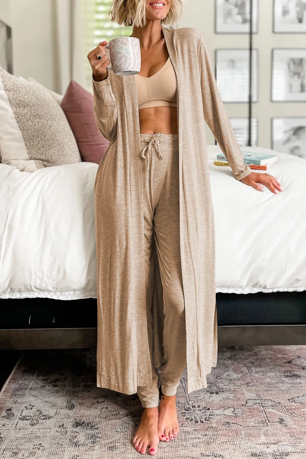 Open Front Cardigan & Pants Set