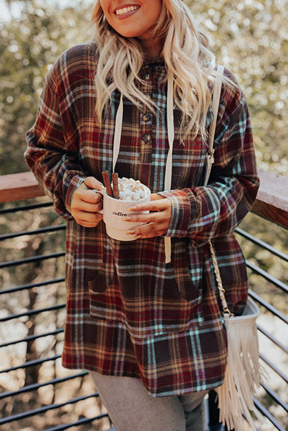 Plus Size Plaid Drawstring Hoodie