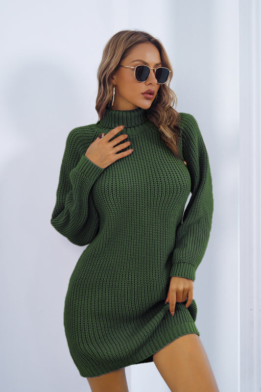 Buttoned Turtleneck Sweater Dress