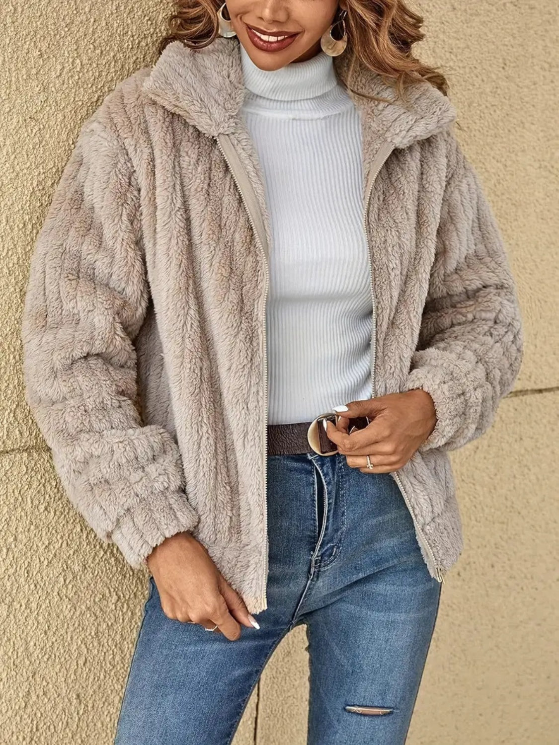 Plush Zip-Up Coat