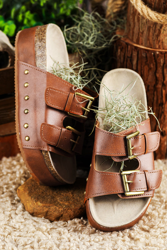 Chestnut Dual Studded Platform Sandals