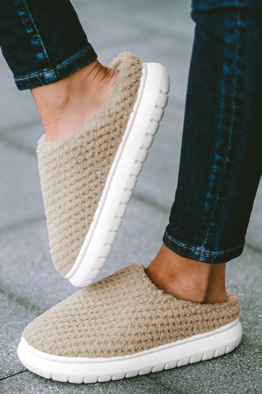 Pale Khaki Knitted Slippers