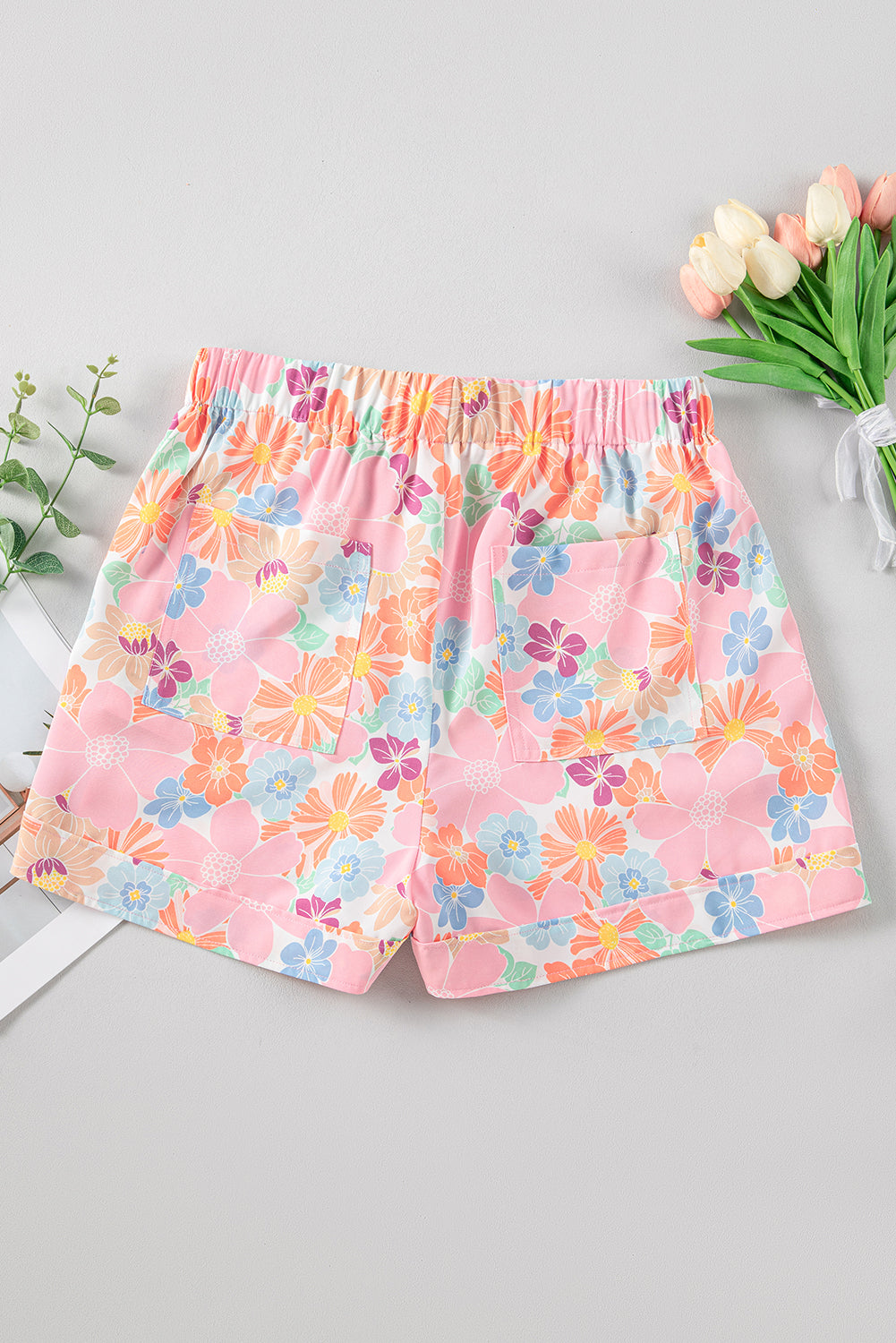 Floral Side Pockets Drawstring Shorts