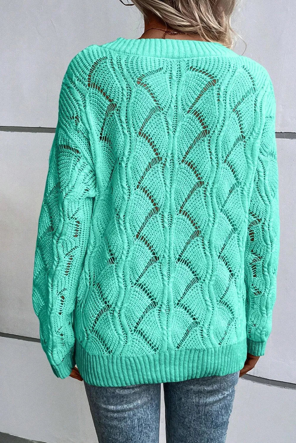 Openwork V-Neck Sweater