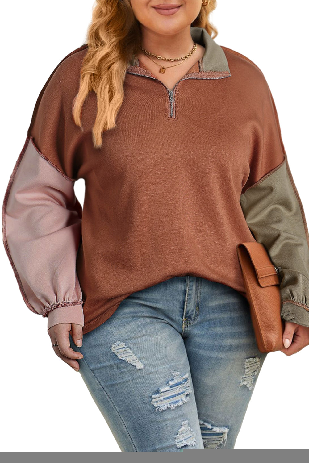 Plus Size Colorblock Quarter Zip