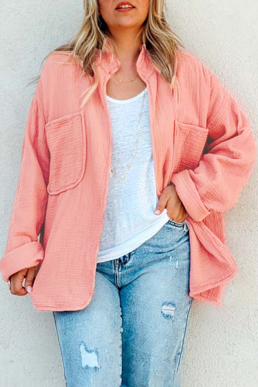 Plus Size Crinkled Casual Outer Garment