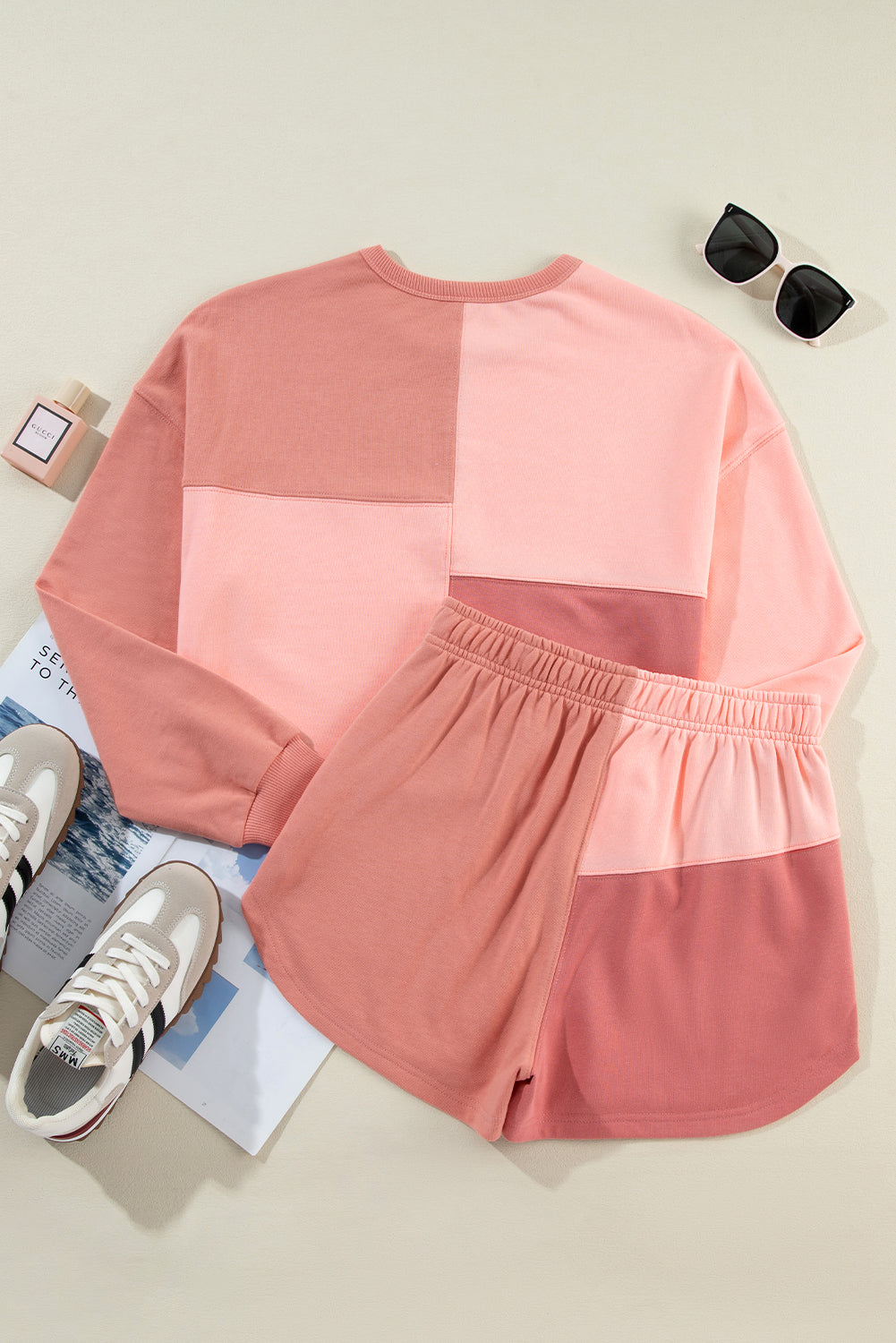 Peach Blossom Colorblock Long Sleeve & Shorts Set